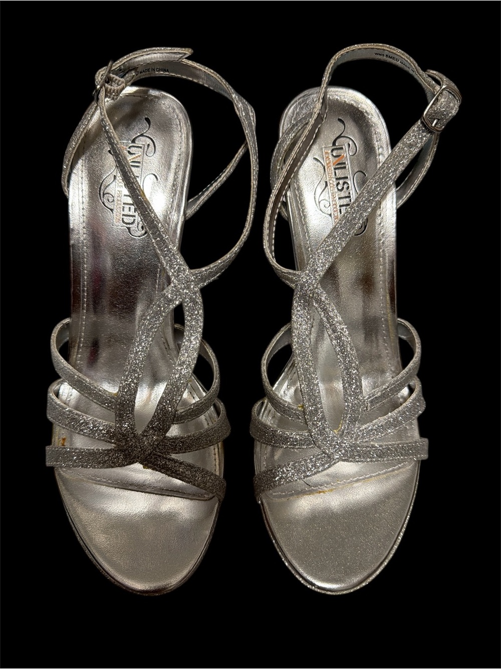 Silver Glitter Strappy Heels